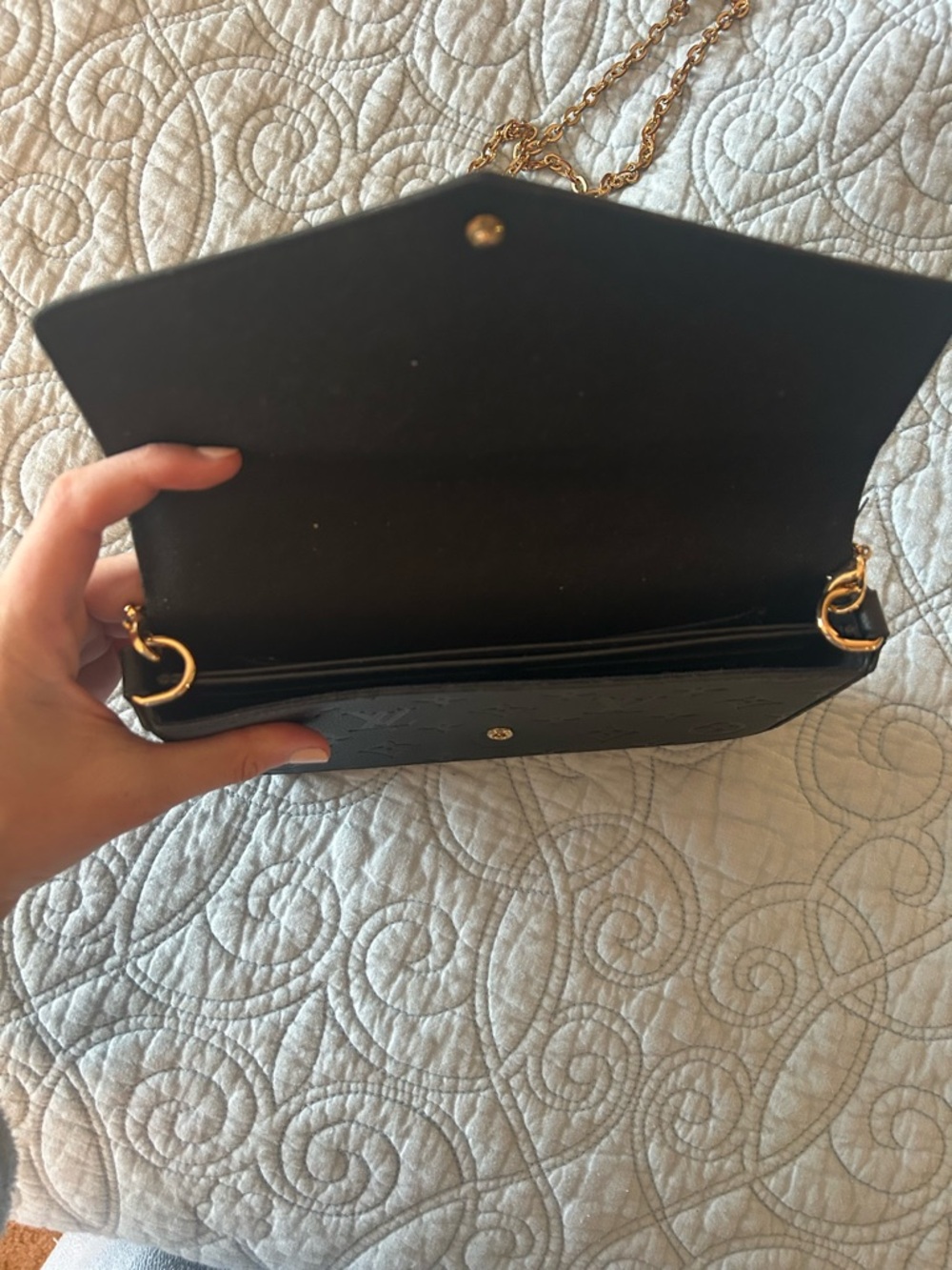 Black Monogram Embossed Chain Wallet - Picture 7 of 15